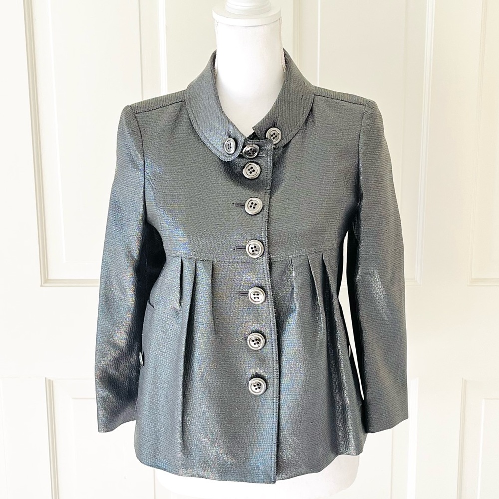 Burberry metallic gray short jacket pewter buttons size 2